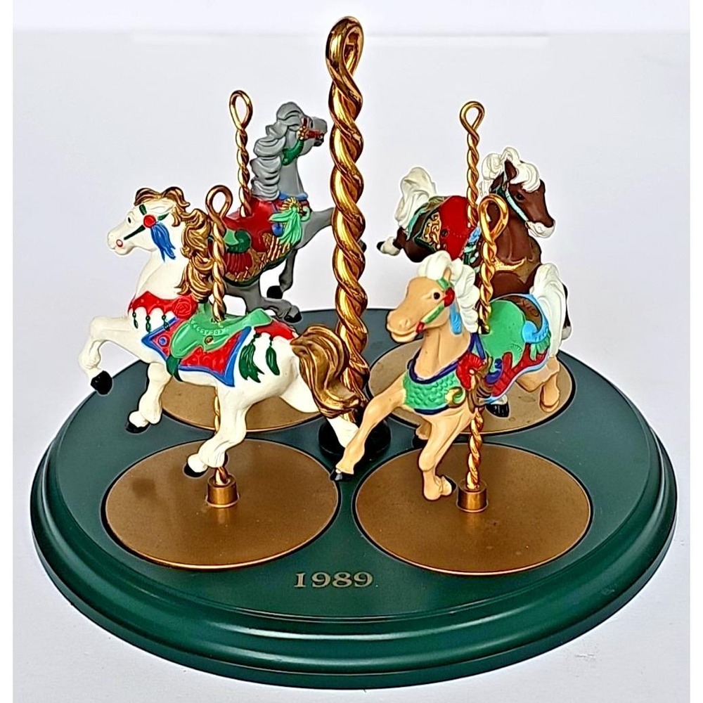 1989 Hallmark Carousel‎ Ornament Display Set Four Horses Vintage Collectible